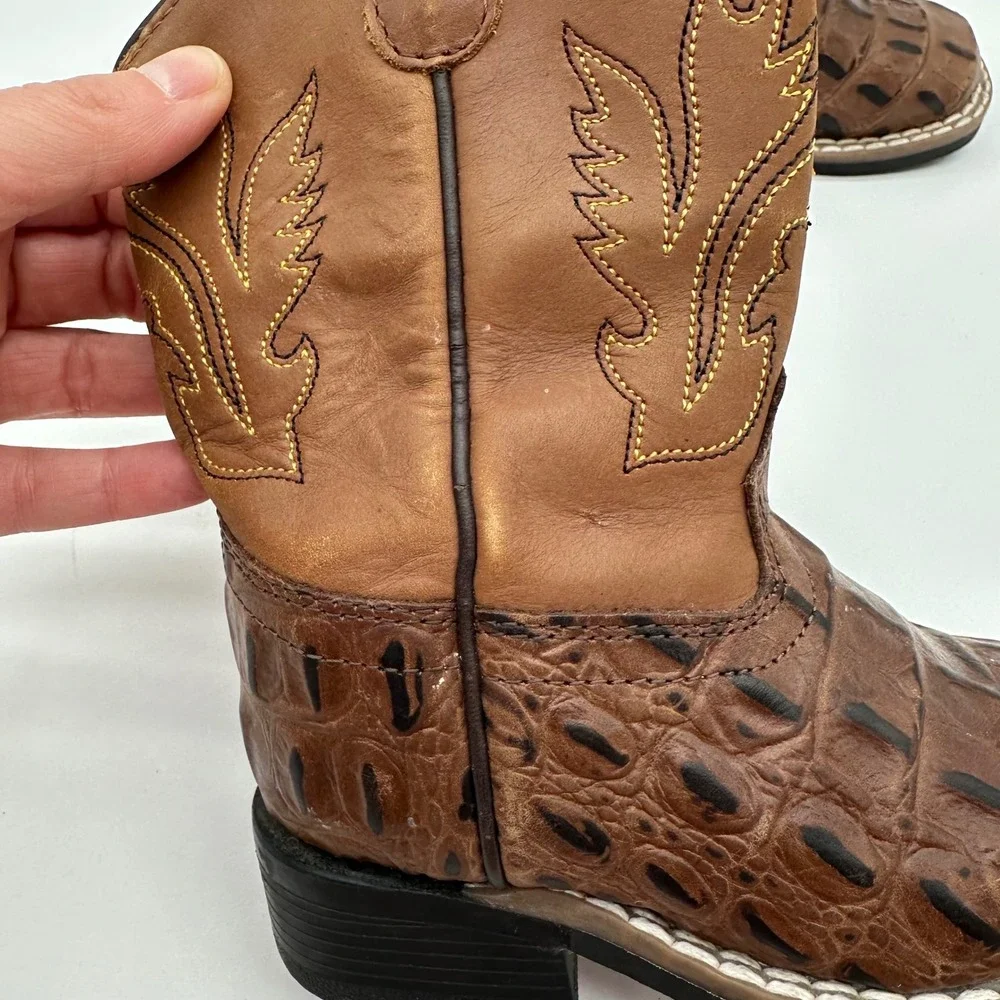 Old west toddler boys 6.0-D side zip exotic print brown square toe
